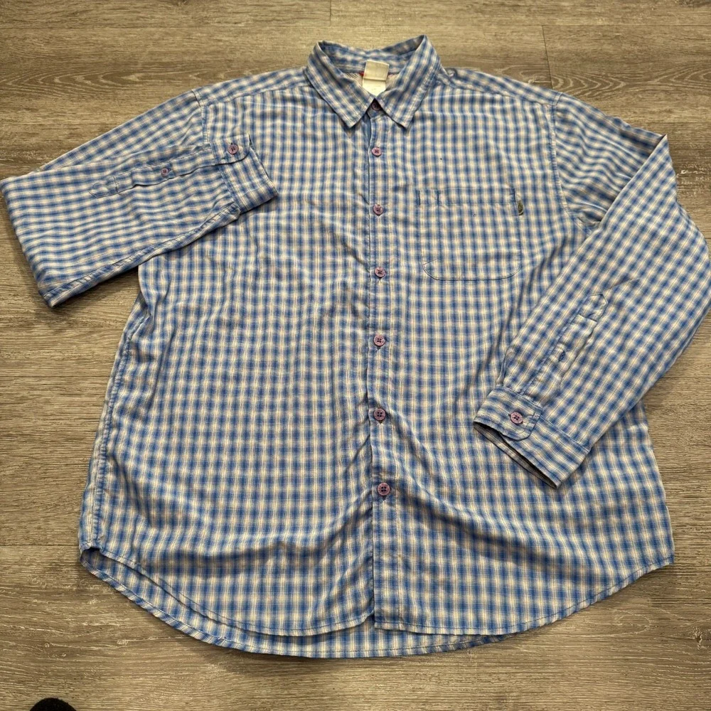 The North Face Shirt Mens Large Blue Plaid Button Up Collared Fishing‎ Outdoors